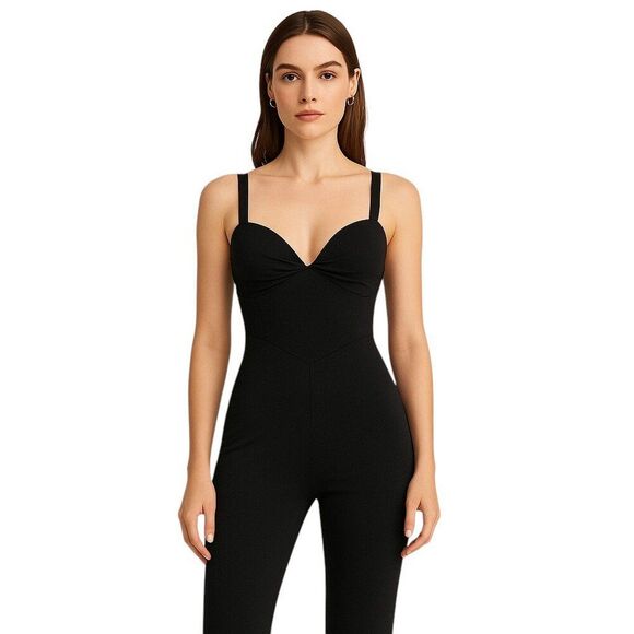 Zara X-Small Black Bustier Jumpsuit Pull-on Slim Straps Soft Stretch Bodycon - Picture 4 of 16